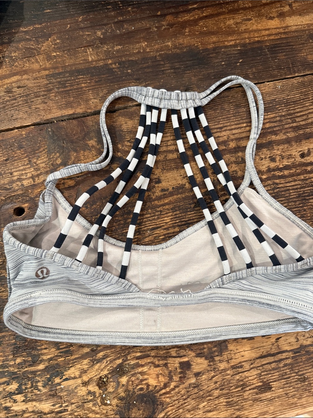 lululemon athletica Light Gray Sports bra Top with Black-and-White Strappy Back